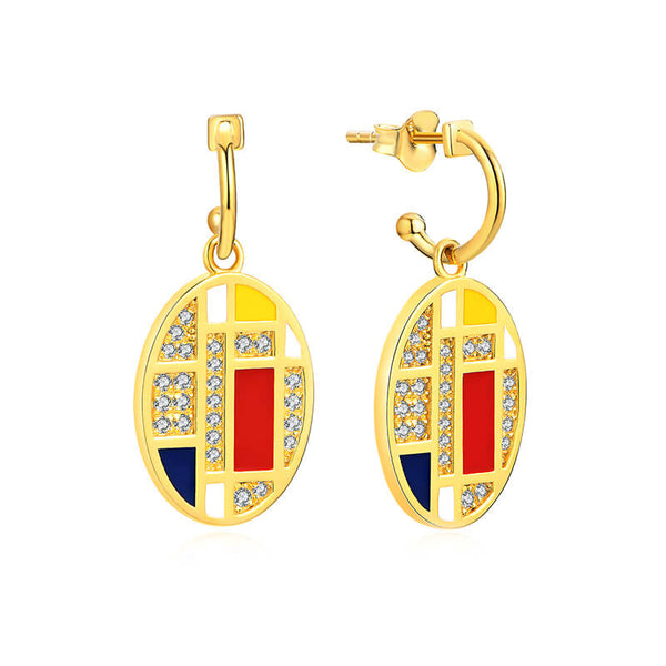 Mondrian "Famous Paintings" Inspired Moissanite Enamel Drop Earrings In Sterling Silver - ReadYourHeart