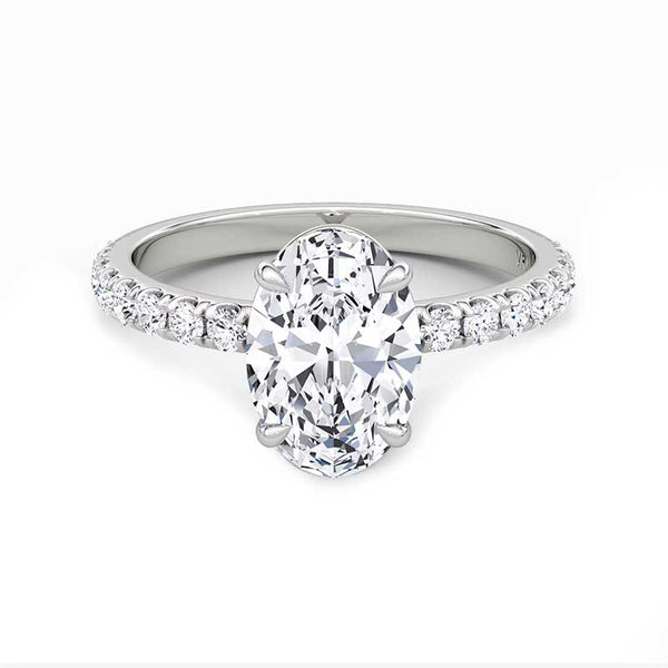 Oval Cut Moissanite Pave Sterling Silver Engagement Ring