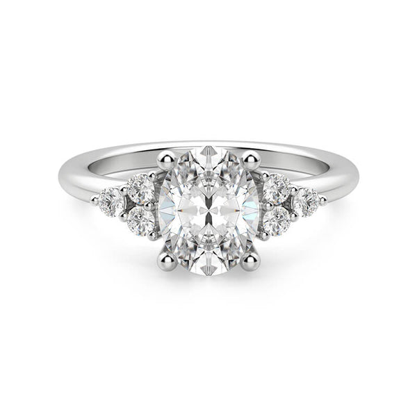 Oval Cut Moissanite With Cluster Accents Engagement Ring
