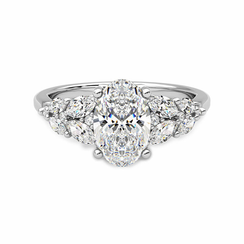 Oval Cut Moissanite With Marquise Cluster Engagement Ring - ReadYourHeart