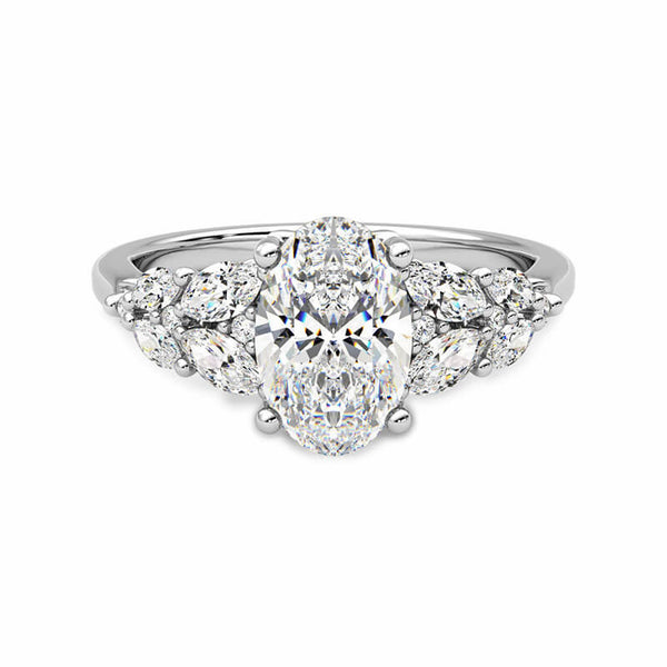Oval Cut Moissanite With Marquise Cluster Engagement Ring