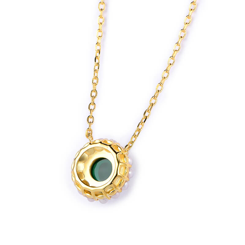 Pearl Halo Round Emerald Necklace In Sterling Silver - ReadYourHeart