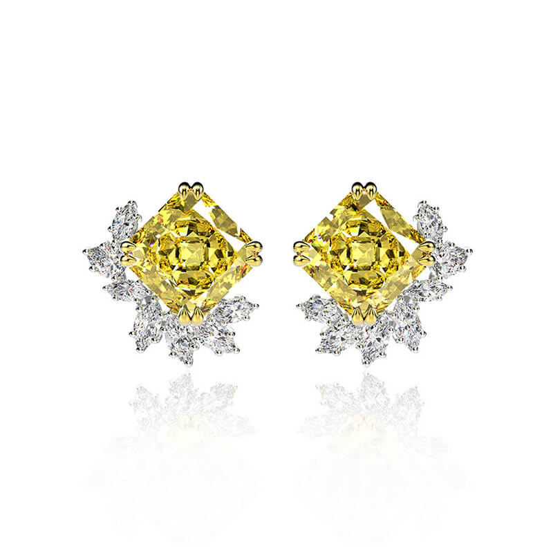 Princess-Cut Lab-Sapphire Cluster Sterling Silver Stud Earrings - ReadYourHeart