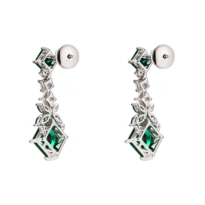 Princess Cut Emerald Chain Drop Earrings In Sterling Silver - ReadYourHeart