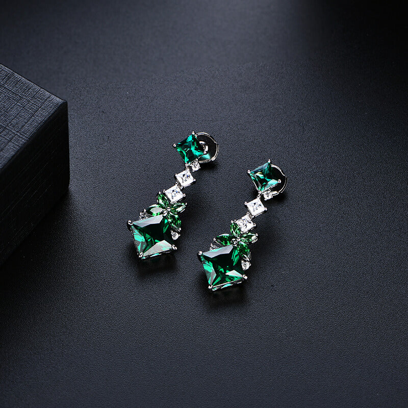 Princess Cut Emerald Chain Drop Earrings In Sterling Silver - ReadYourHeart