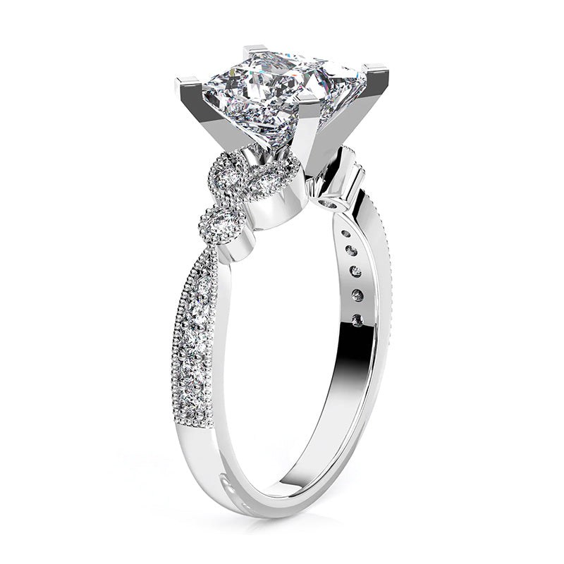 Princess Cut Moissanite With Leaf Shape Milgrain Pave Engagement Ring,RRL-FA1C775-1,RRL-FA1C775-2,RRL-FA1C775-3