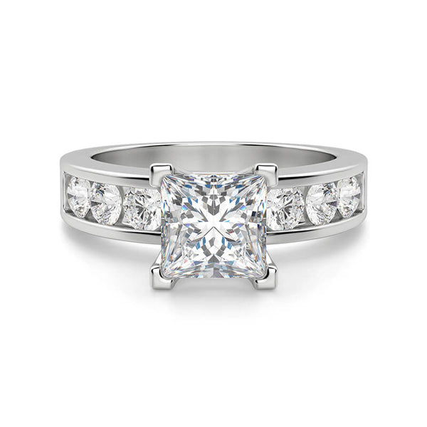 Princess Cut Moissanite With Round Channel Set Engagement Ring
