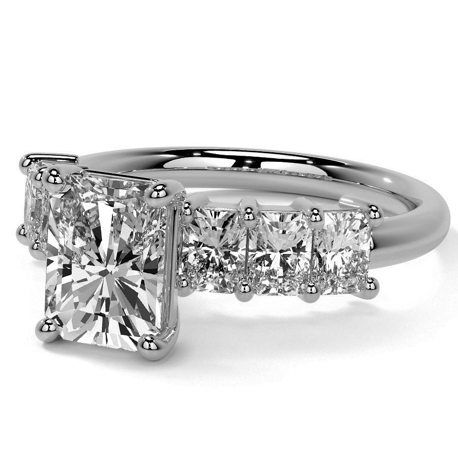 Radiant Cut Moissanite Radiant Accent Stones Engagement Ring,RRL-FA1C1217-1,RRL-FA1C1217-2,RRL-FA1C1217-3