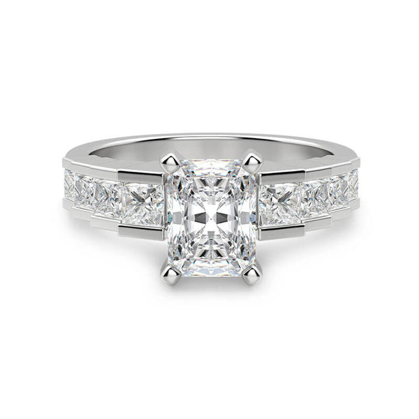 Radiant Cut Moissanite Staircase Channel Set Engagement Ring