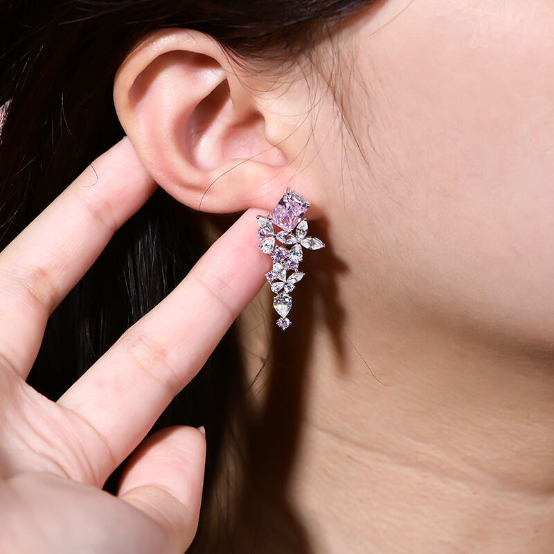 Radiant Cut Sapphire Cluster Drop Earrings In Sterling Silver - ReadYourHeart