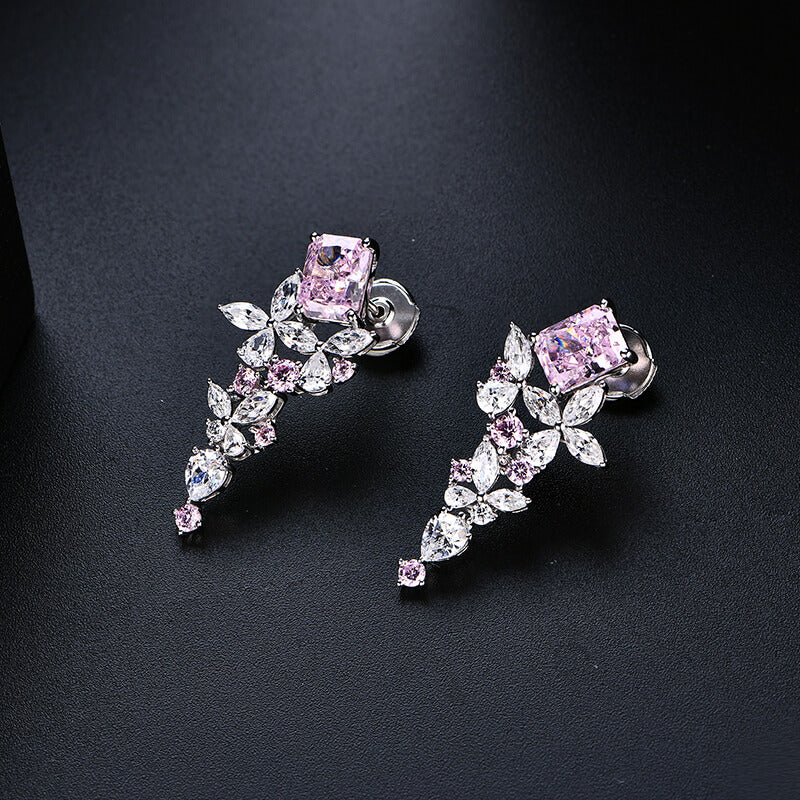 Radiant Cut Sapphire Cluster Drop Earrings In Sterling Silver - ReadYourHeart