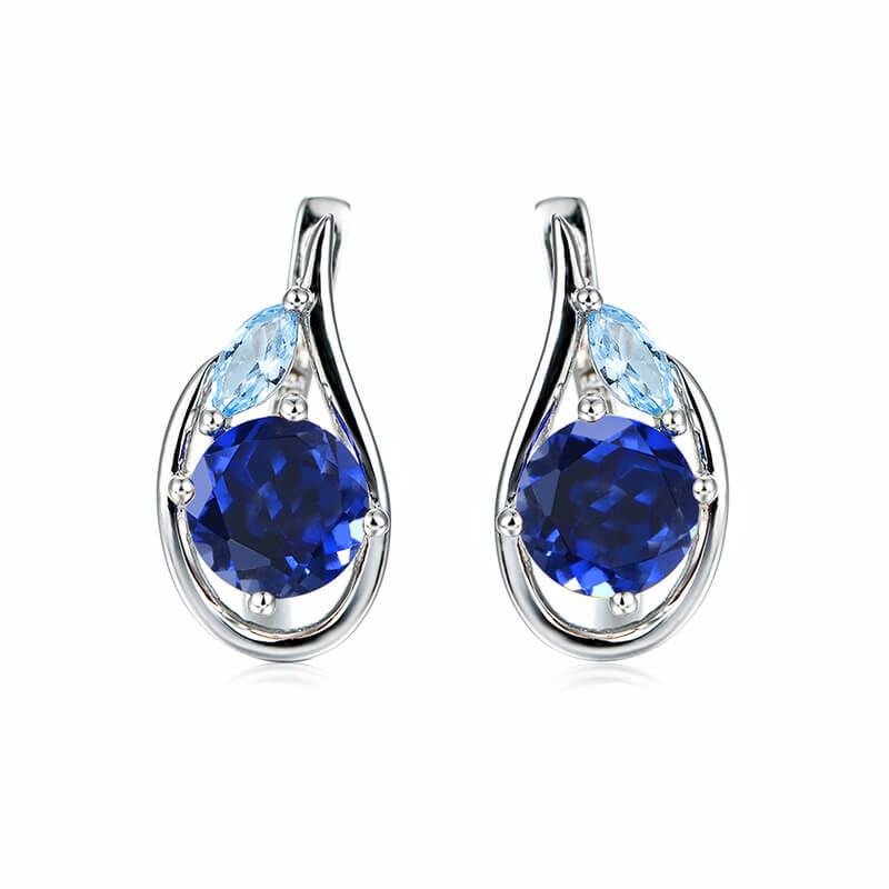 Round Lab-Created Sapphire And Marquise Accents Sterling Silver Hoop Earrings - ReadYourHeart