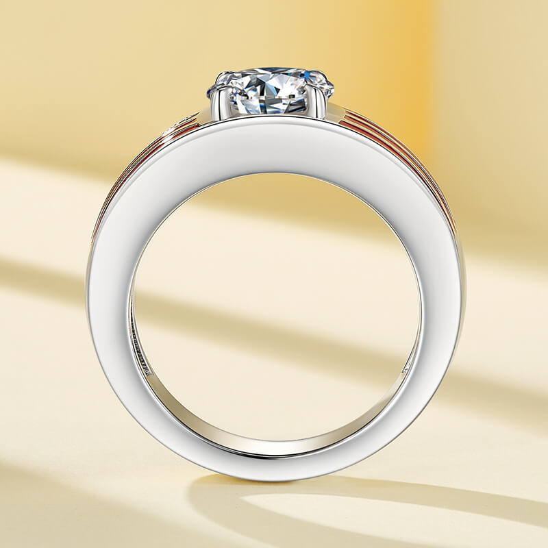 Round Moissanite Engagement Ring with American Flag Enamel Band,RRL-FA1C942-1,RRL-FA1C942-2,RRL-FA1C942-3