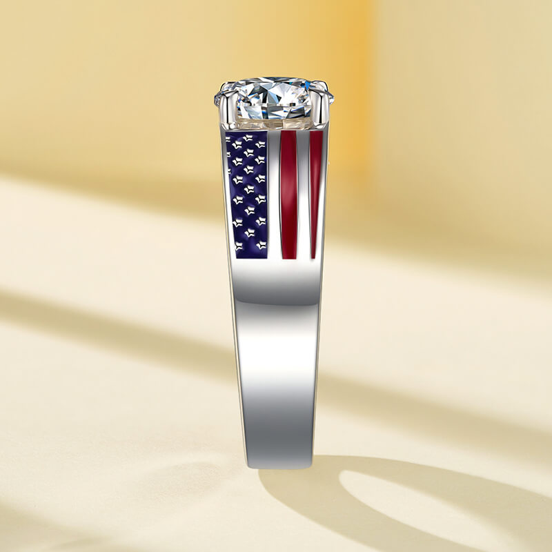 Round Moissanite Engagement Ring with American Flag Enamel Band,RRL-FA1C942-1,RRL-FA1C942-2,RRL-FA1C942-3