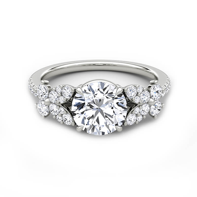Round Moissanite Floral Accents Pave Engagement Ring - ReadYourHeart