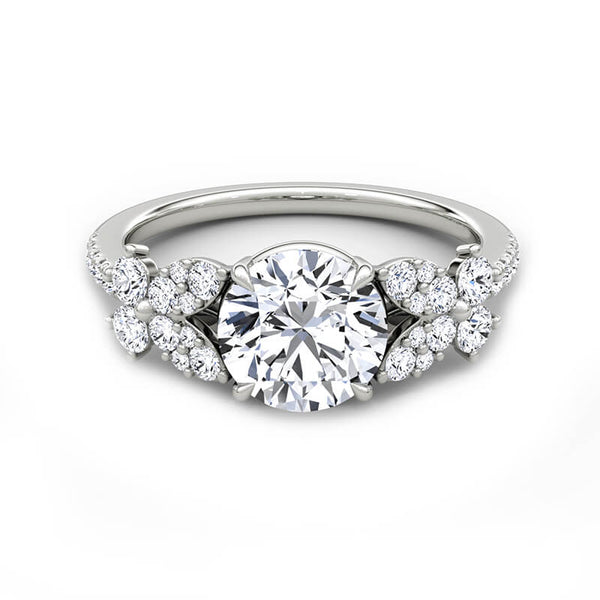 Round Moissanite Floral Accents Pave Engagement Ring