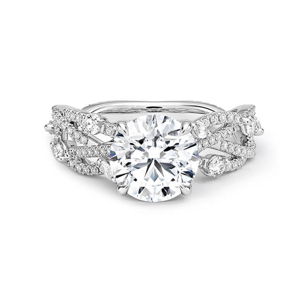 Round Moissanite Garden Vine Twisted Pave Engagement Ring