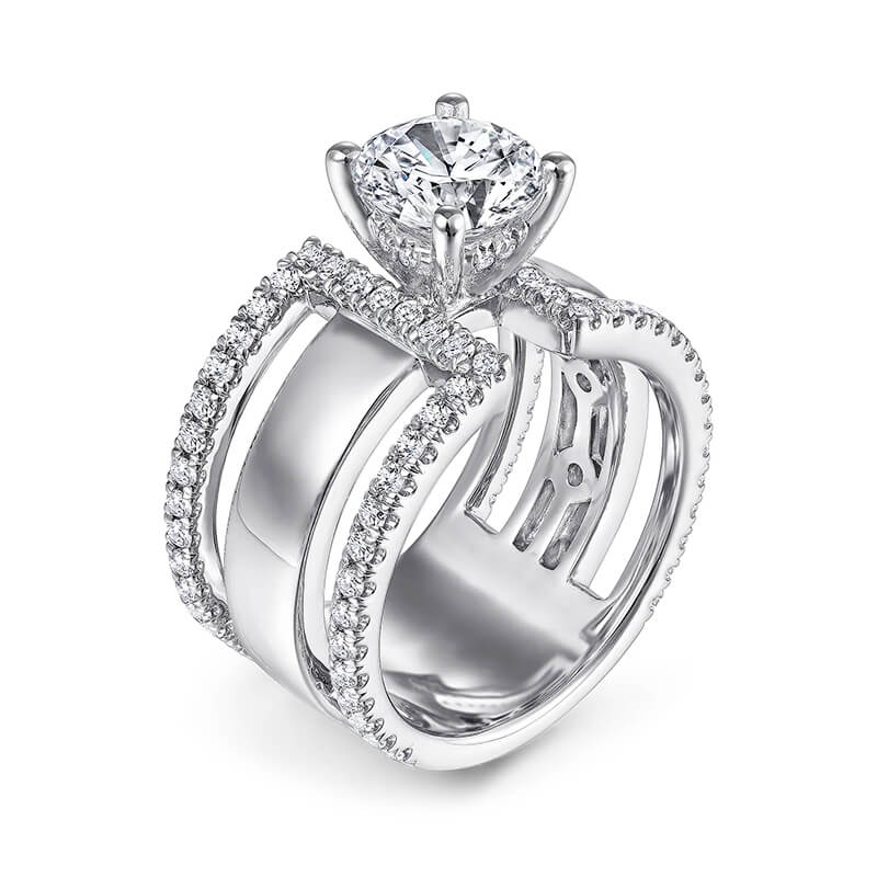 Round Moissanite Geometric Triple Shank Pave Engagement Ring,RRL-FA1C1006-1,RRL-FA1C1006-2,RRL-FA1C1006-3