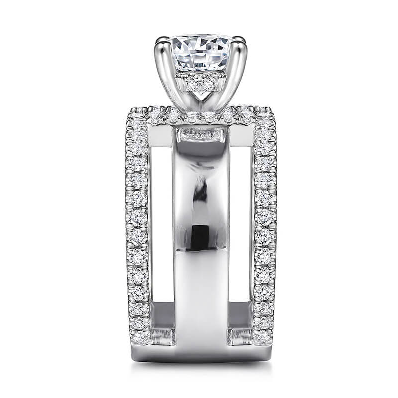 Round Moissanite Geometric Triple Shank Pave Engagement Ring,RRL-FA1C1006-1,RRL-FA1C1006-2,RRL-FA1C1006-3