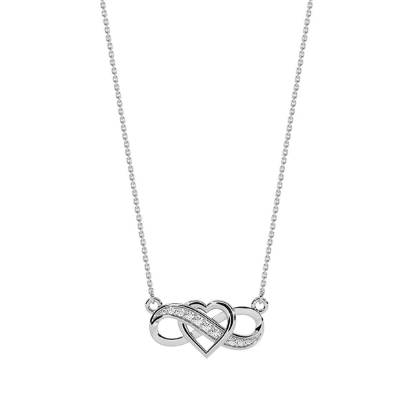 Round Moissanite Heart Infinity Necklace In Sterling Silver