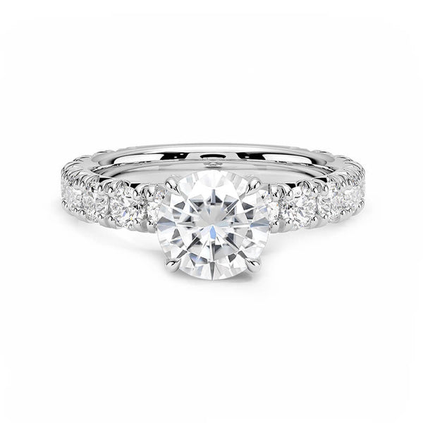 Round Moissanite Three-Quarter Coverage Pave Engagement Ring