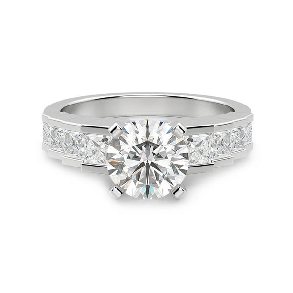 Round Moissanite Staircase Channel Set Engagement Ring