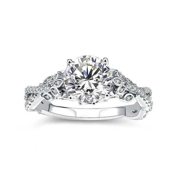 Round Moissanite Twisted Vine Pave Engagement Ring - ReadYourHeart