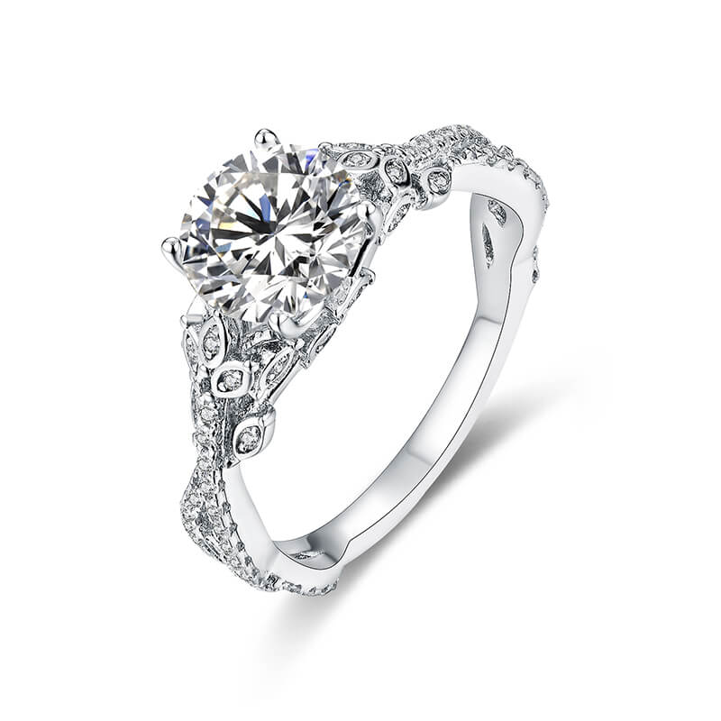 Round Moissanite Twisted Vine Pave Engagement Ring - ReadYourHeart