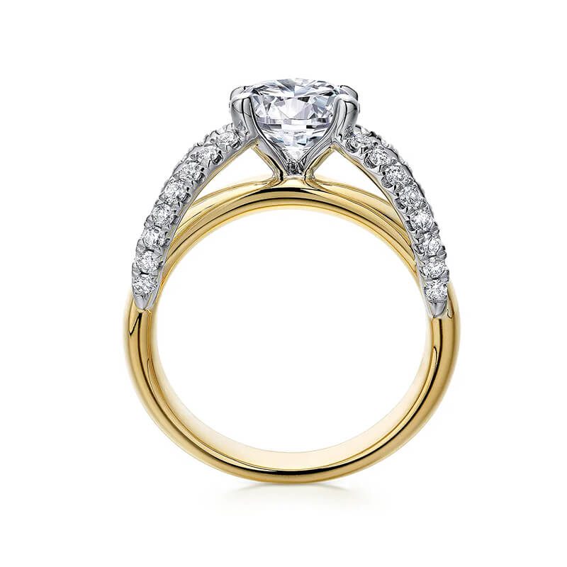 Round Moissanite Two Rows Pave Wide Band Engagement Ring,RRL-FA1C1002-1,RRL-FA1C1002-2,RRL-FA1C1002-3