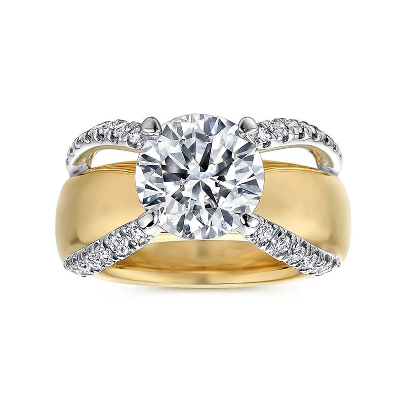 Round Moissanite Two Rows Pave Wide Band Engagement Ring,RRL-FA1C1002-1,RRL-FA1C1002-2,RRL-FA1C1002-3