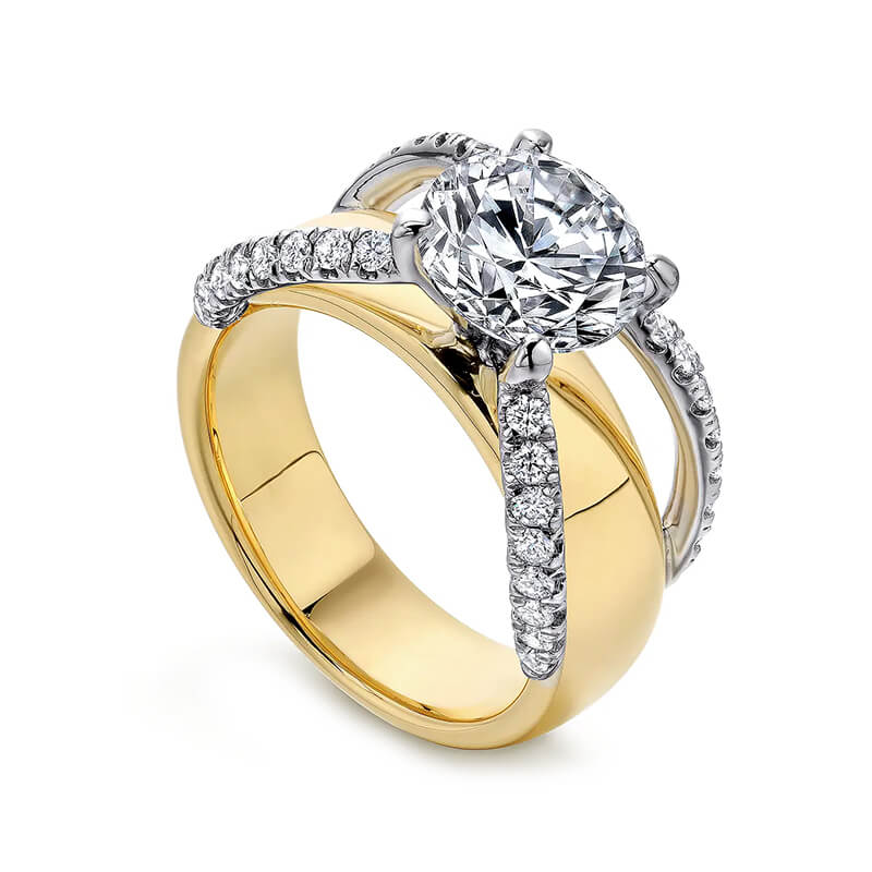Round Moissanite Two Rows Pave Wide Band Engagement Ring,RRL-FA1C1002-1,RRL-FA1C1002-2,RRL-FA1C1002-3