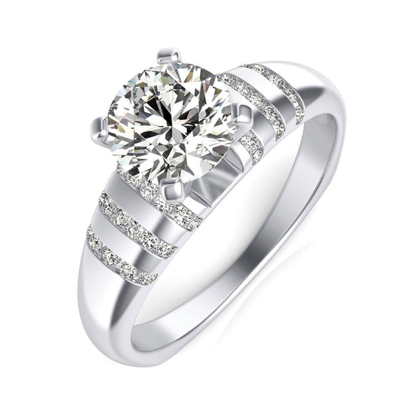 Round Moissanite Vertical Pavé Euro Accents Engagement Ring - ReadYourHeart