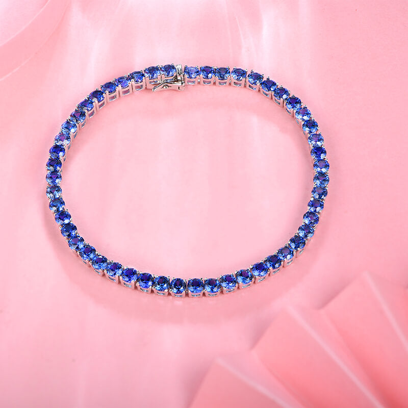 Round Sapphire Tennis Bracelet In Sterling Silver - ReadYourHeart