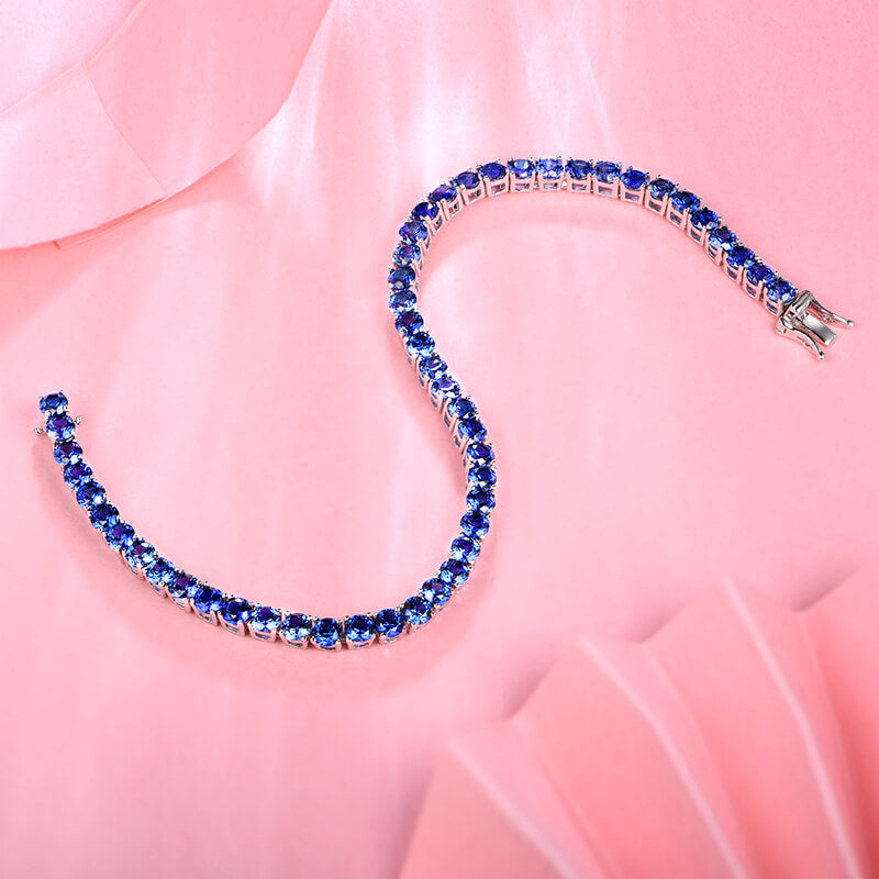 Round Sapphire Tennis Bracelet In Sterling Silver - ReadYourHeart