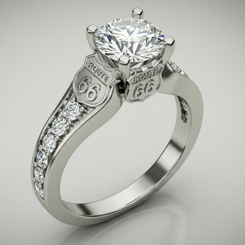 Route 66 Inspired Moissanite Sidestones Accents Engagement Ring,RRL-FA1C943-1,RRL-FA1C943-2,RRL-FA1C943-3
