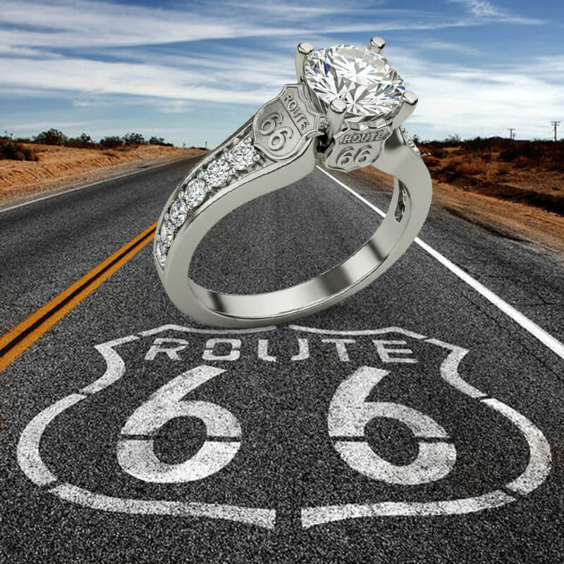 Route 66 Inspired Moissanite Sidestones Accents Engagement Ring,RRL-FA1C943-1,RRL-FA1C943-2,RRL-FA1C943-3