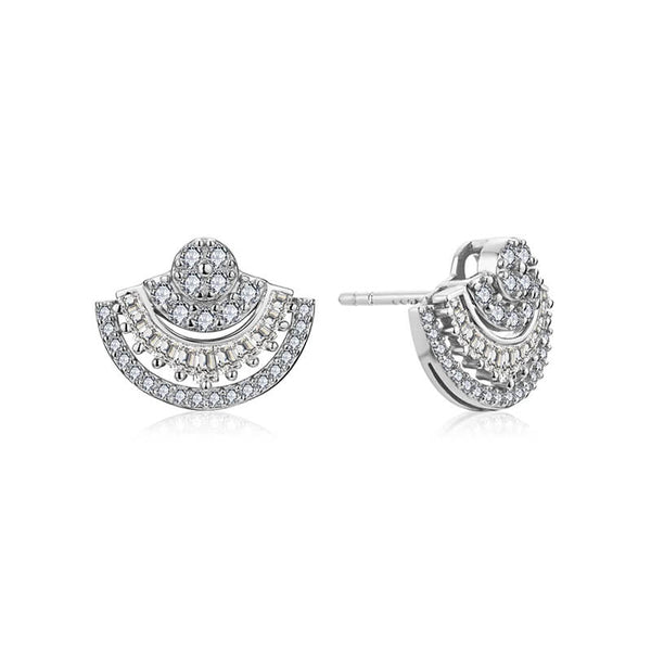 Scalloped Cluster Moissanite Three Rows Stud Earrings In Sterling Silver
