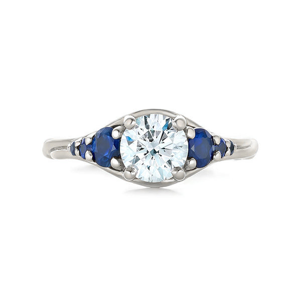 Seven Stone Moissanite And Blue Sapphire Twisted Rope Engagement Ring