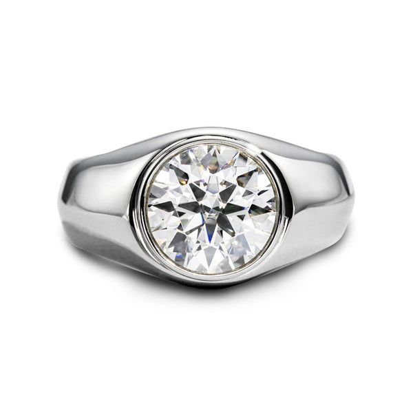 Solitaire Bezel Round Moissanite Wide Shank Engagement Ring
