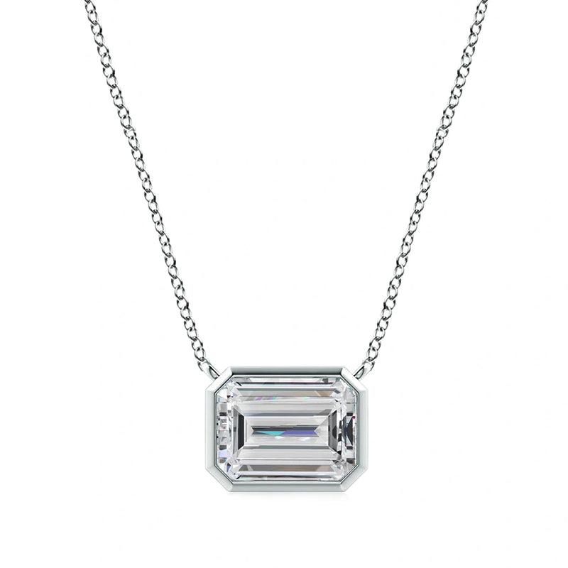 Solitaire Bezel Emerald-Cut Moissanite Necklace In Sterling Silver - ReadYourHeart