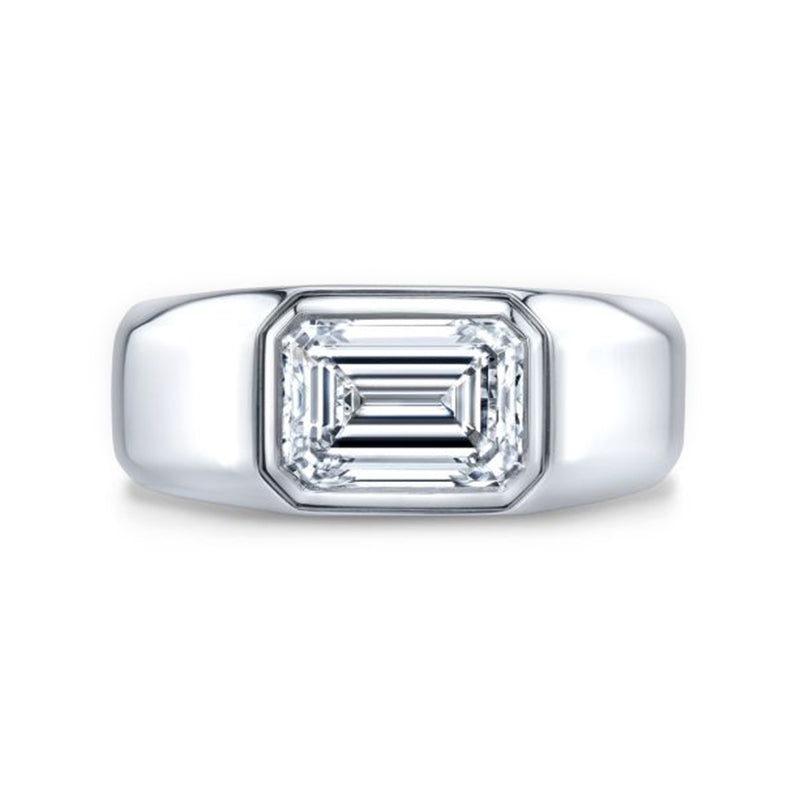 Solitaire Emerald-Cut Moissanite Bezel Engagement Ring - ReadYourHeart