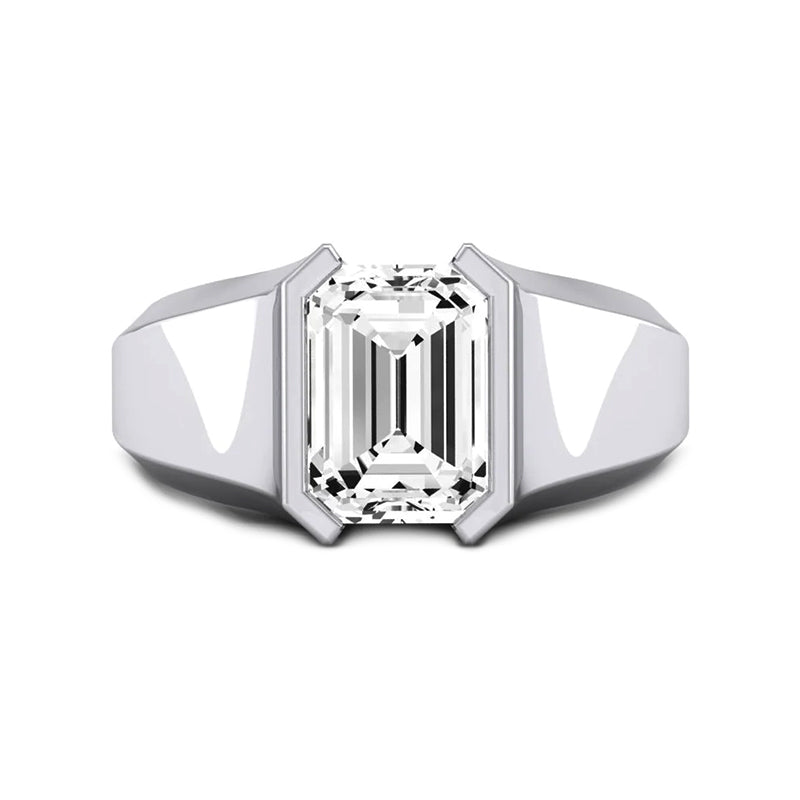 Solitaire Emerald Moissanite Half Bezel Set Engagement Ring - ReadYourHeart