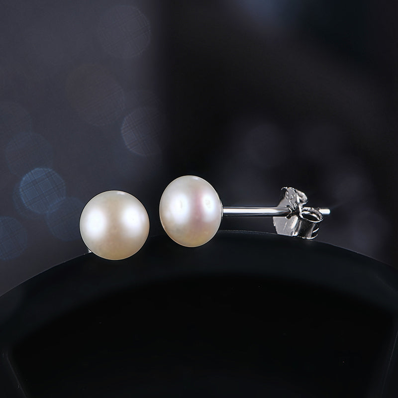 Solitaire Freshwater Pearl Sterling Silver Stud Earrings - ReadYourHeart