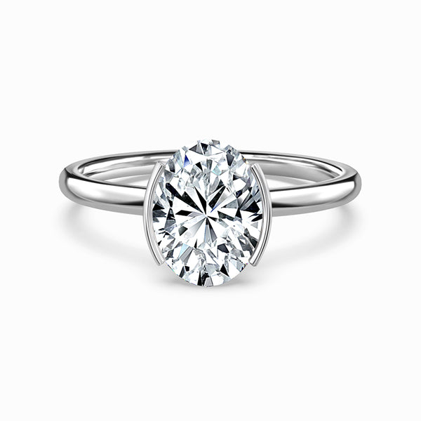 Solitaire Half Bezel Oval Moissanite Engagement Ring