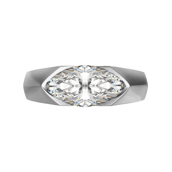 Solitaire Marquise Moissanite Half Bezel Set Engagement Ring - ReadYourHeart