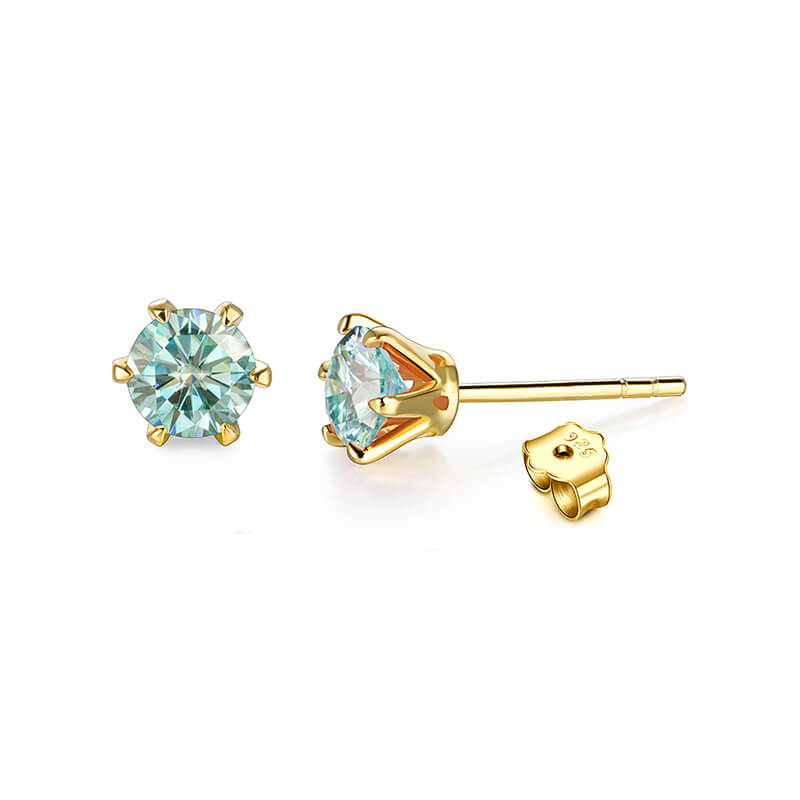 Solitaire Moissanite Six Prong Sterling Silver Stud Earrings - ReadYourHeart