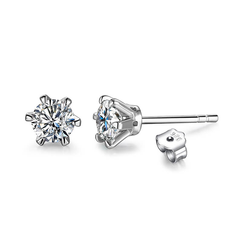 Solitaire Moissanite Six Prong Sterling Silver Stud Earrings - ReadYourHeart