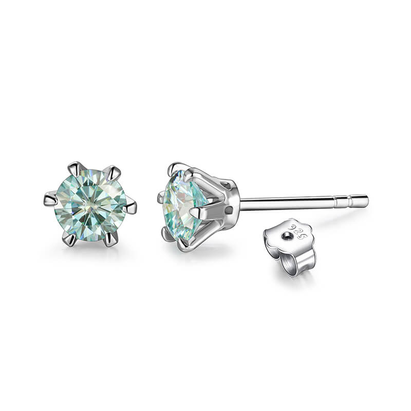 Solitaire Moissanite Six Prong Sterling Silver Stud Earrings - ReadYourHeart