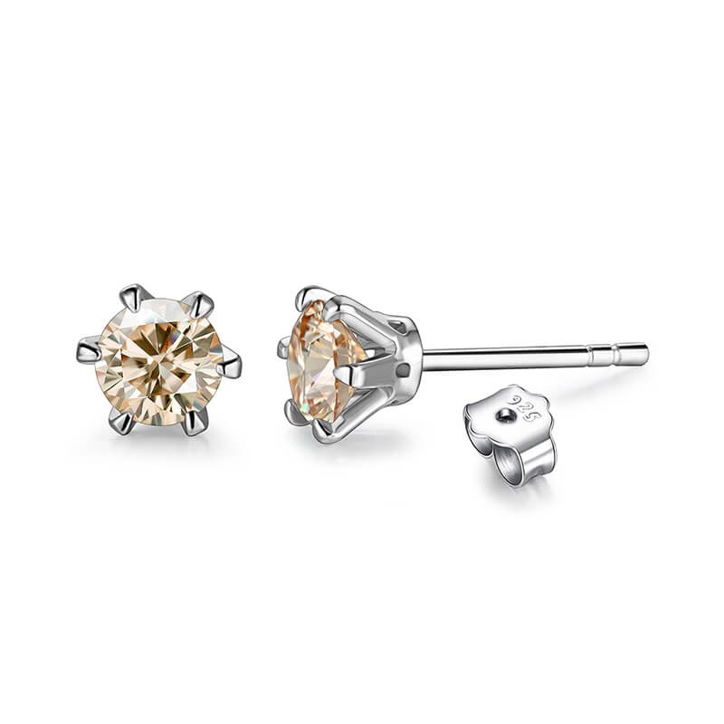 Solitaire Moissanite Six Prong Sterling Silver Stud Earrings - ReadYourHeart