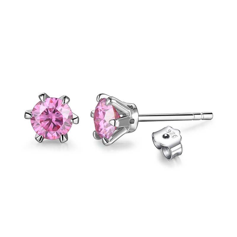 Solitaire Moissanite Six Prong Sterling Silver Stud Earrings - ReadYourHeart
